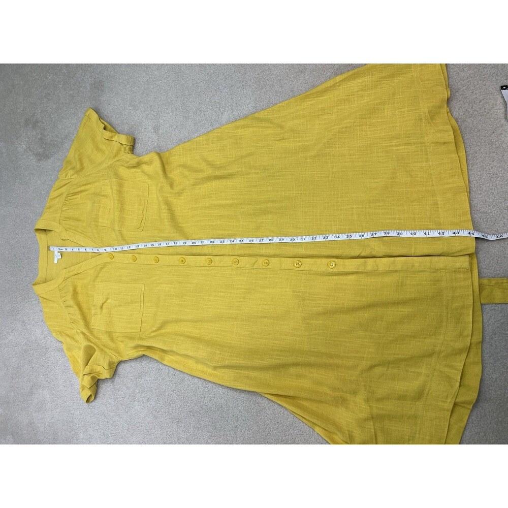 J Jill Shirt Dress XL Yellow Linen Blend Button Front Waist Tie Coastal Resort - Picture 11 of 11